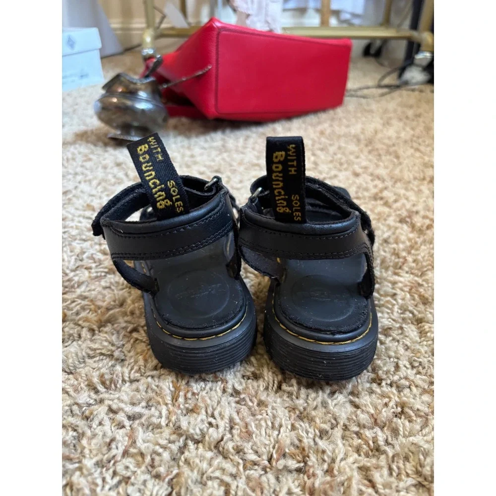 Dr. Martens Junior Klaire Leather Strap Sandals Kids Sz 13 Black Hook and Loop